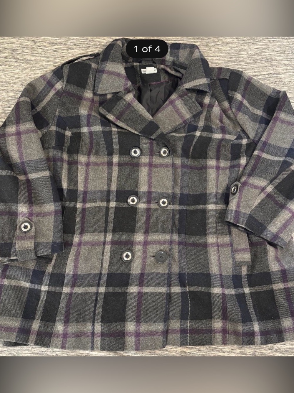 Catherines Gray Purple Plaid Peacoat Size 4X